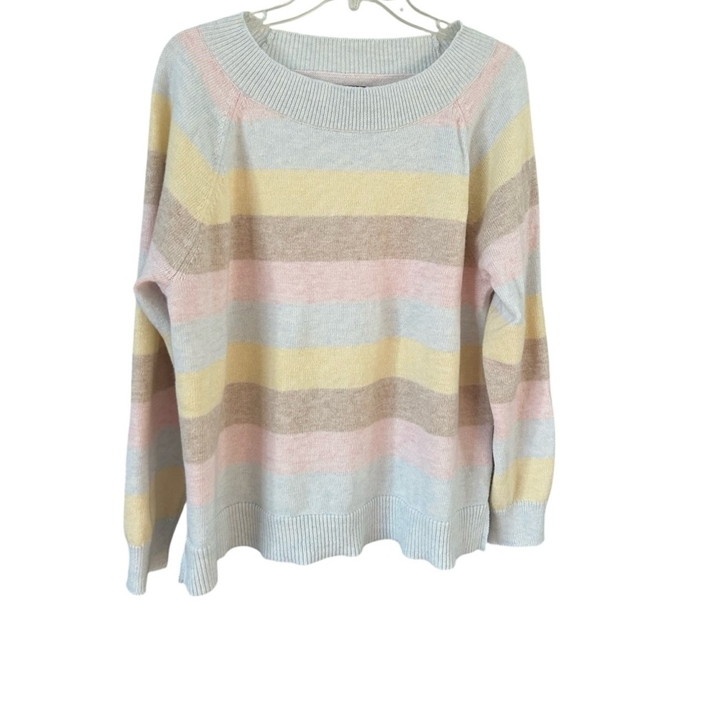 Chaps Women's Pastel Striped Sweater Sz XL Multicolor Knit Ribbed Sleeves Pastel
